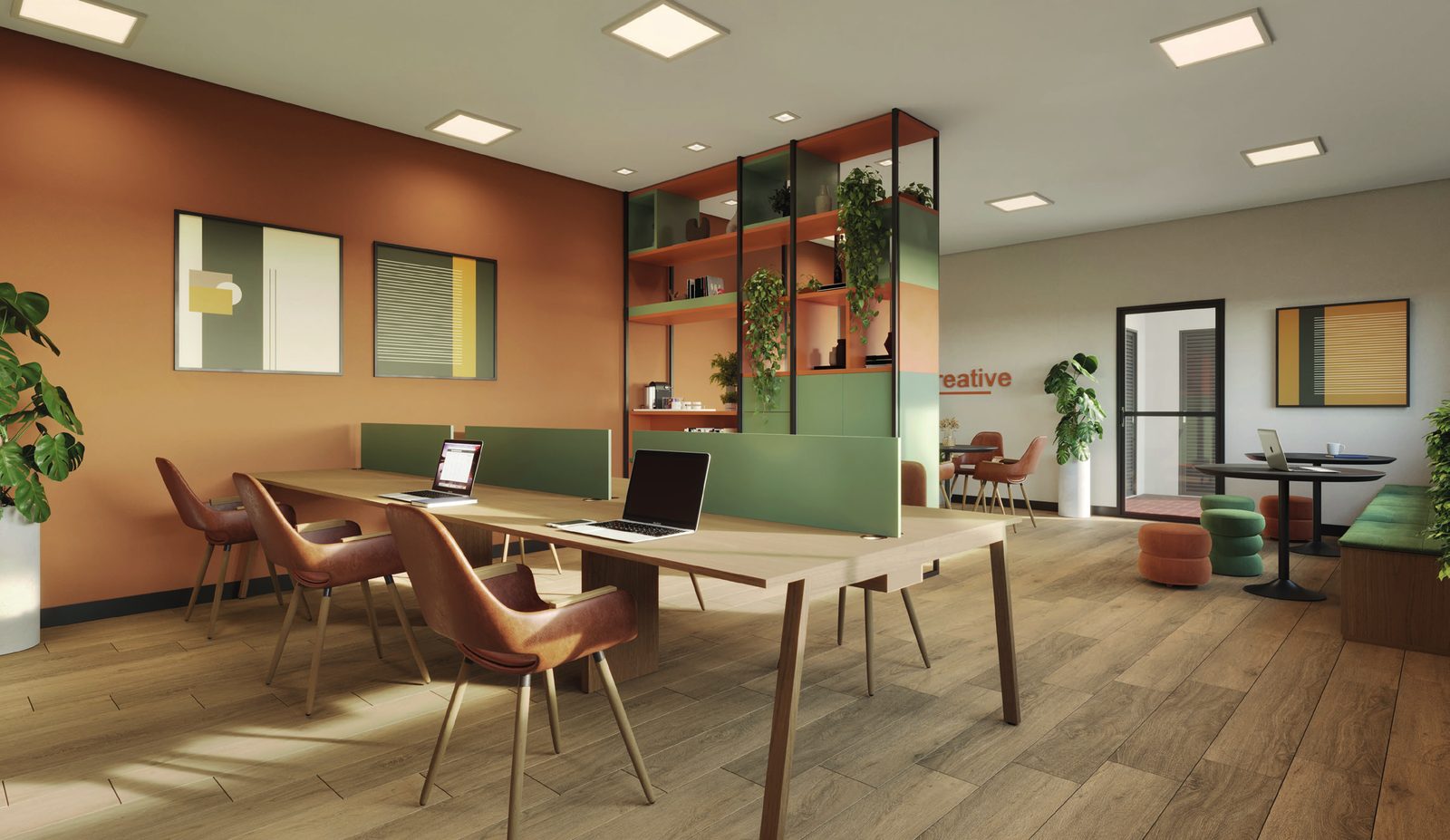 Espaço de coworking com estações de trabalho