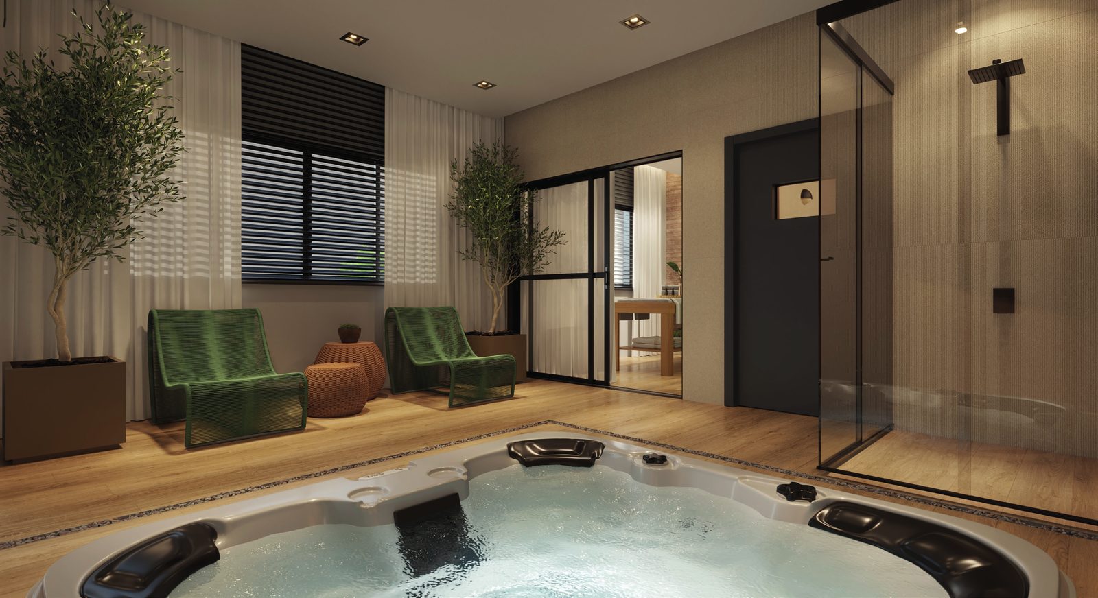 Spa com hidromassagem e sala de massagem